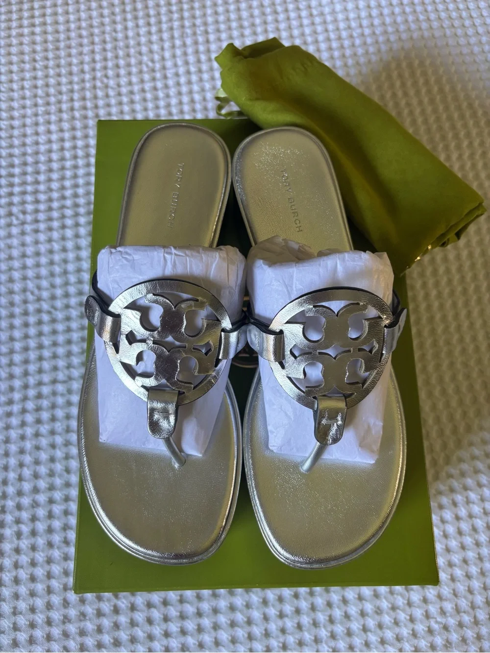 Tory Burch Silver Logo Thong Sandals
